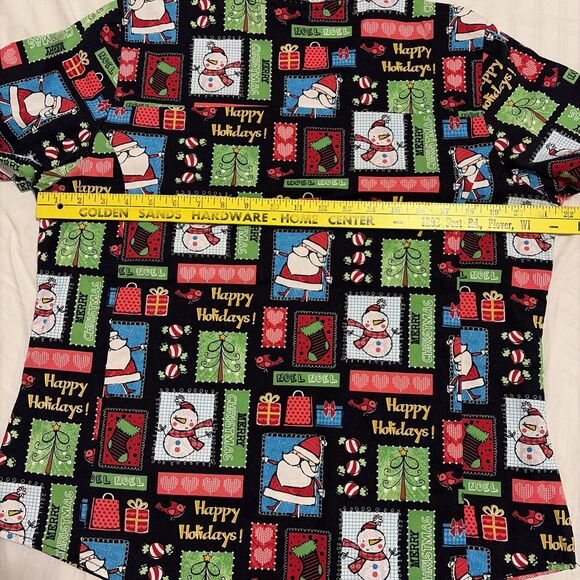 Scrubstar Scrub Top Happy Holidays Santa Snowman Merry Christmas Women Med - Picture 7 of 7